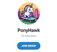 a unicorn on a skateboard with the words ponyhawk 10 members